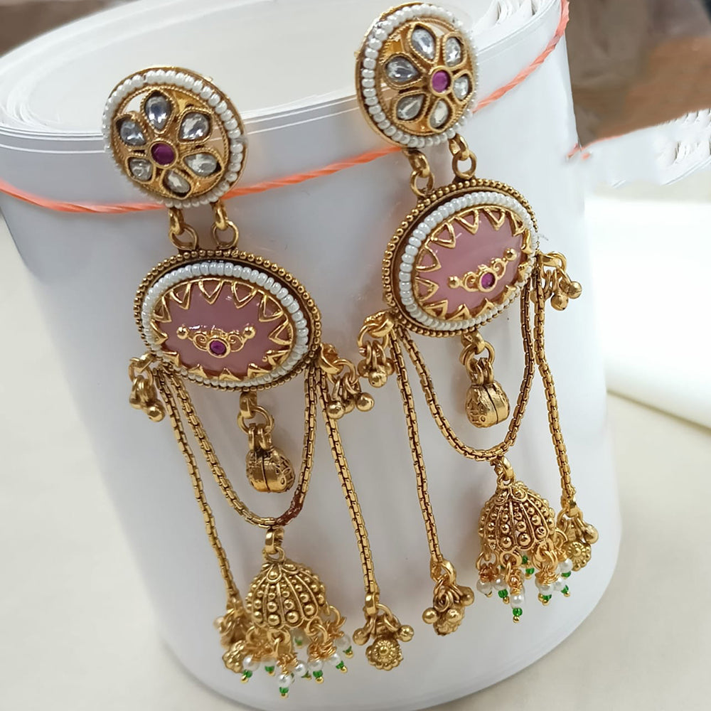 NAFJ Rajwadi Style Pota Stone And Pearl Grand Jhumki Earrings