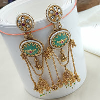 NAFJ Rajwadi Style Pota Stone And Pearl Grand Jhumki Earrings