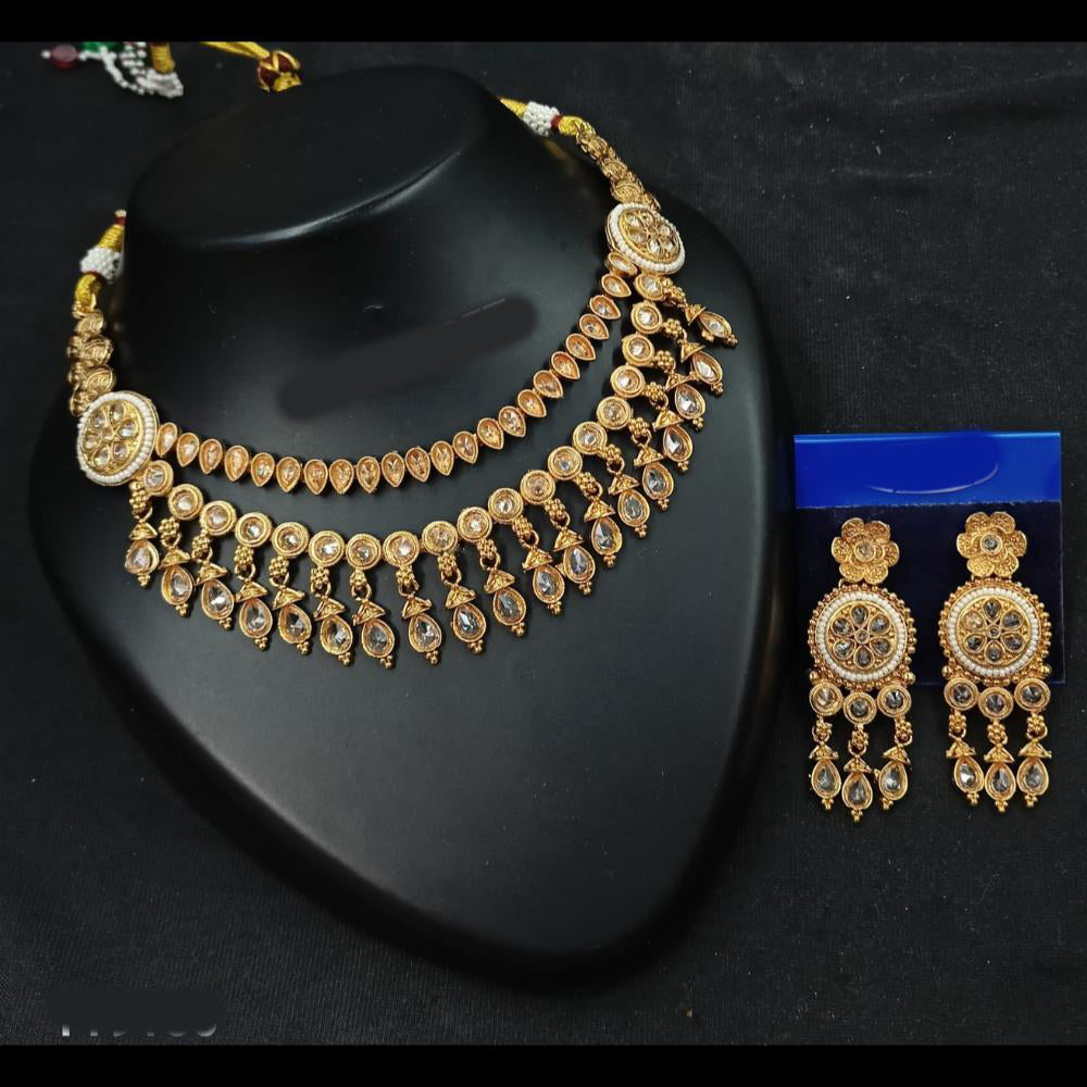 NAFJ Elegant Pota Stone And Crystal Stone Pearl Necklace Set