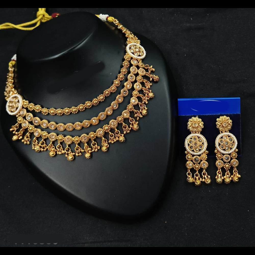 NAFJ Elegant Pota Stone And Crystal Stone Pearl Necklace Set