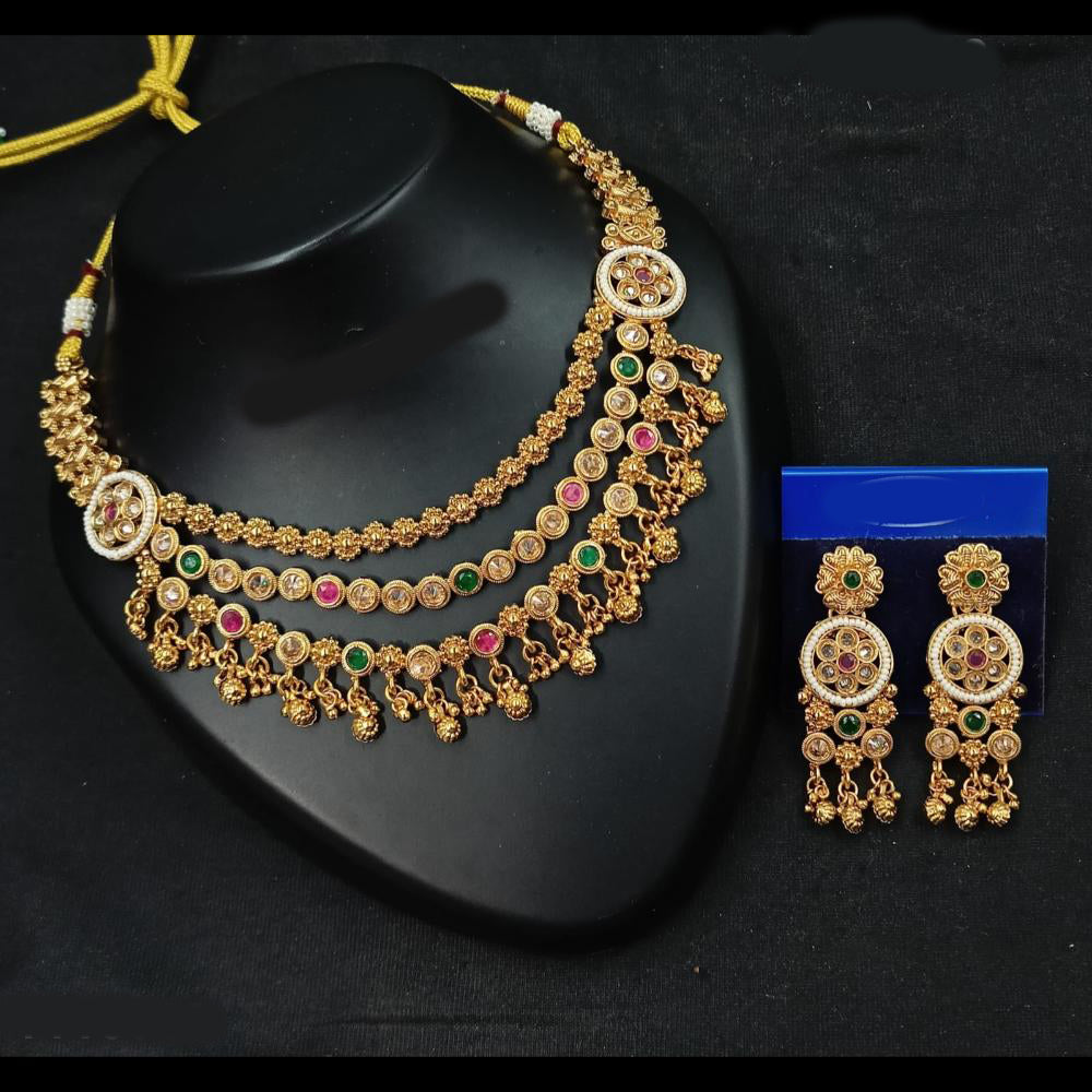 NAFJ Elegant Pota Stone And Crystal Stone Pearl Necklace Set