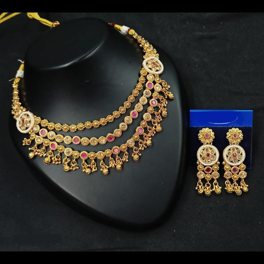 NAFJ Elegant Pota Stone And Crystal Stone Pearl Necklace Set