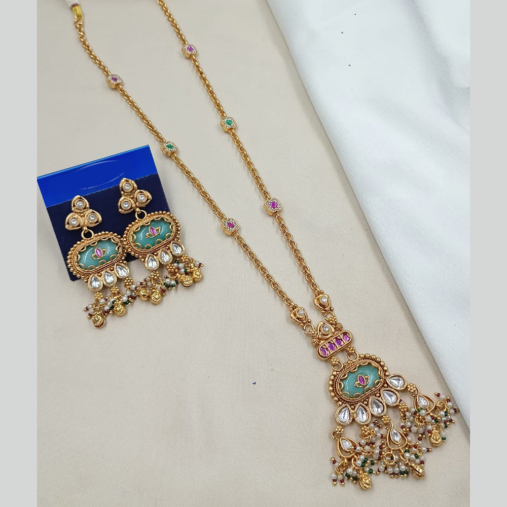 NAFJ Elegant Pota Stone And Crystal Stone Pearl Long Necklace Set