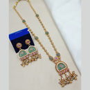 NAFJ Elegant Pota Stone And Crystal Stone Pearl Long Necklace Set