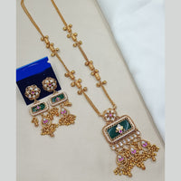 NAFJ Elegant Pota Stone And Crystal Stone Pearl Long Necklace Set