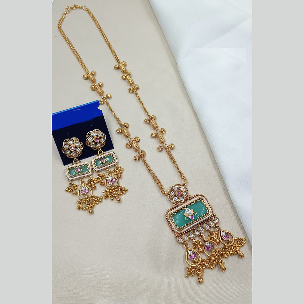 NAFJ Elegant Pota Stone And Crystal Stone Pearl Long Necklace Set