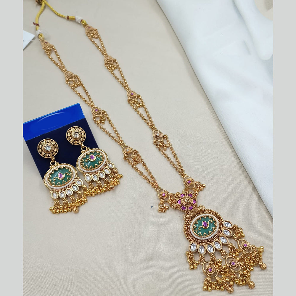 NAFJ Elegant Pota Stone And Crystal Stone Pearl Long Necklace Set