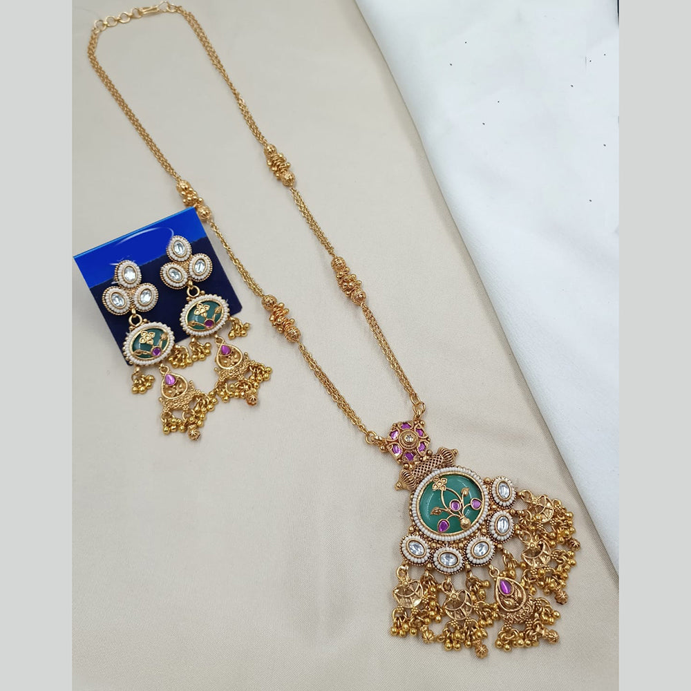 NAFJ Elegant Pota Stone And Crystal Stone Pearl Long Necklace Set