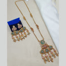 NAFJ Elegant Pota Stone And Crystal Stone Pearl Long Necklace Set