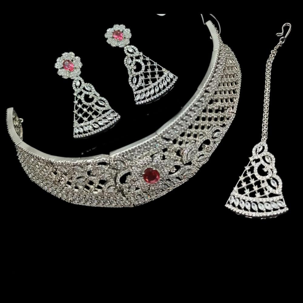 NAFJ Royal Sparkle American Daimond Choker Necklace Set