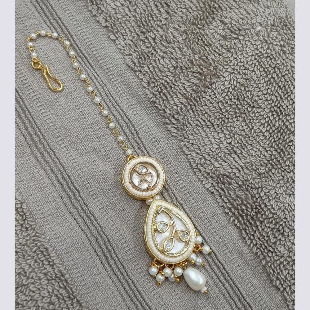 NAFJ Sparkling Polki Kundan Stone And Pearl Maangtikka