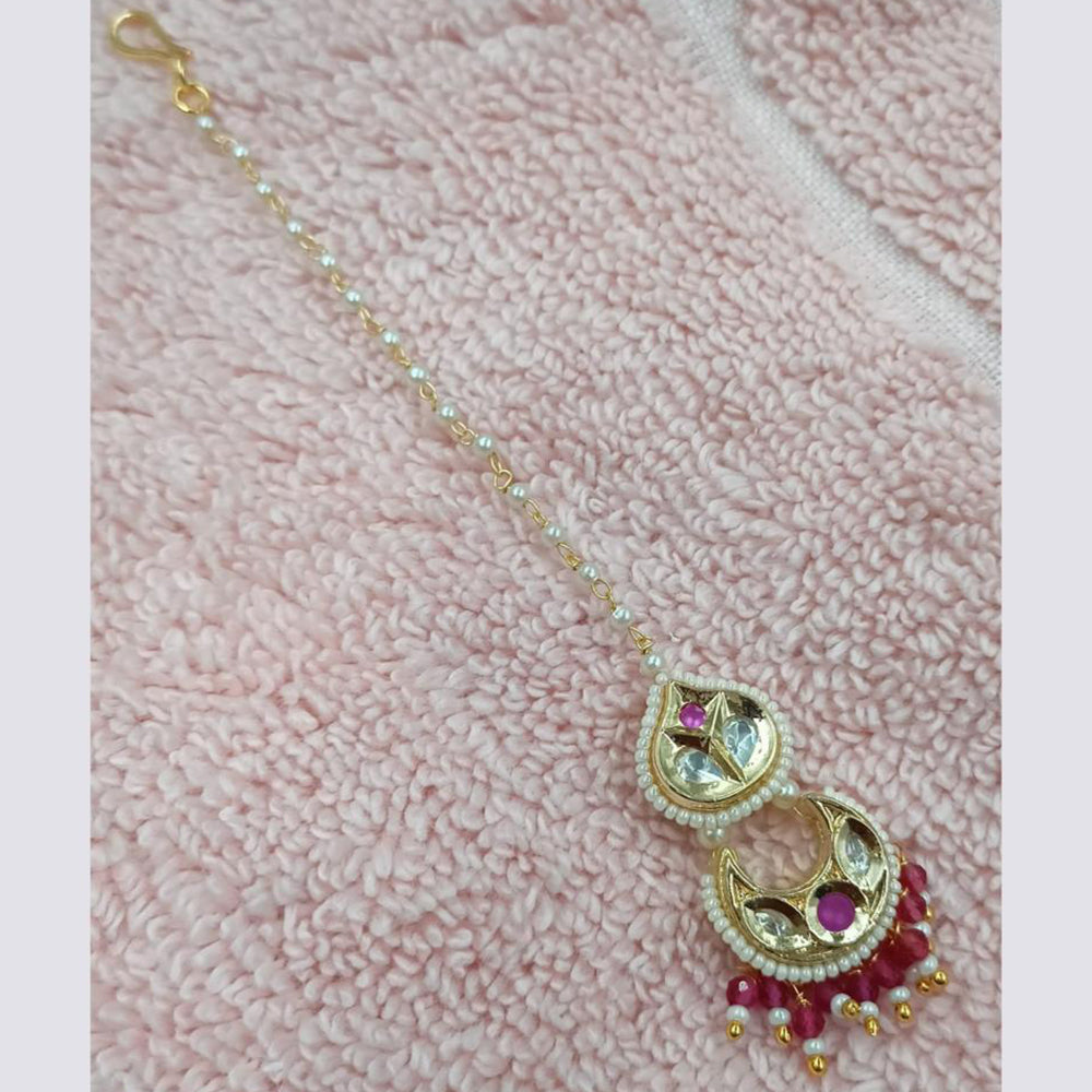 NAFJ Sparkling Polki Kundan Stone And Pearl Maangtikka