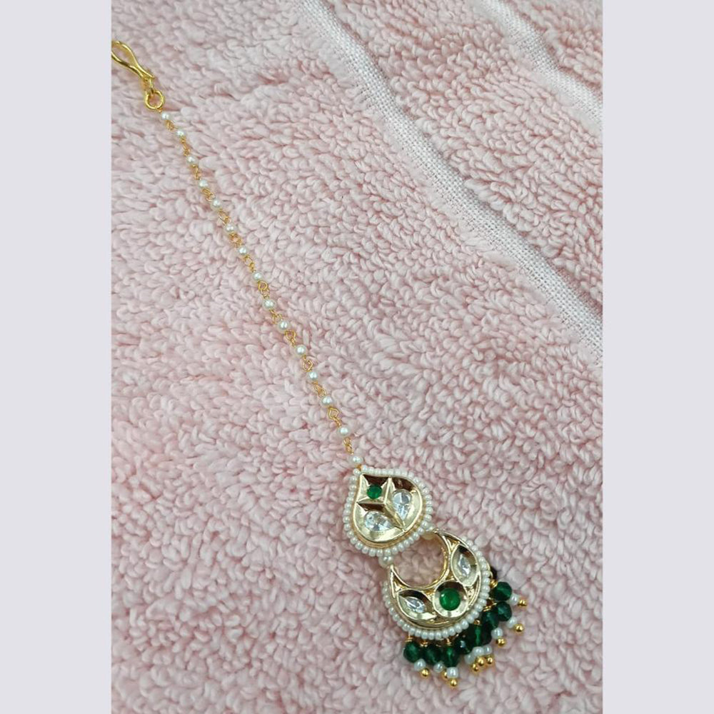 NAFJ Sparkling Polki Kundan Stone And Pearl Maangtikka