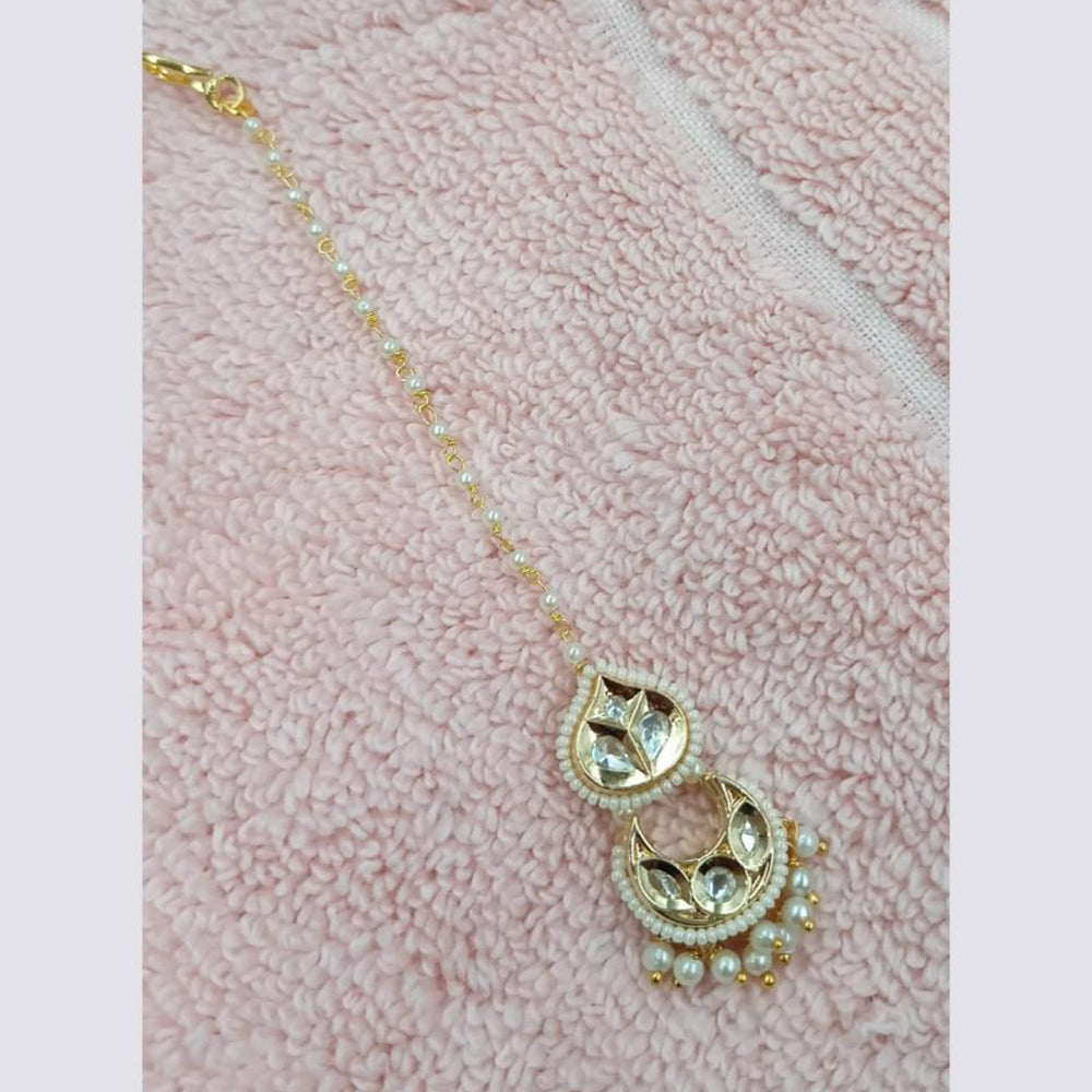NAFJ Sparkling Polki Kundan Stone And Pearl Maangtikka
