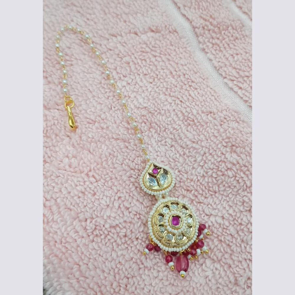 NAFJ Sparkling Polki Kundan Stone And Pearl Maangtikka