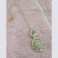 NAFJ Sparkling Polki Kundan Stone And Pearl Maangtikka