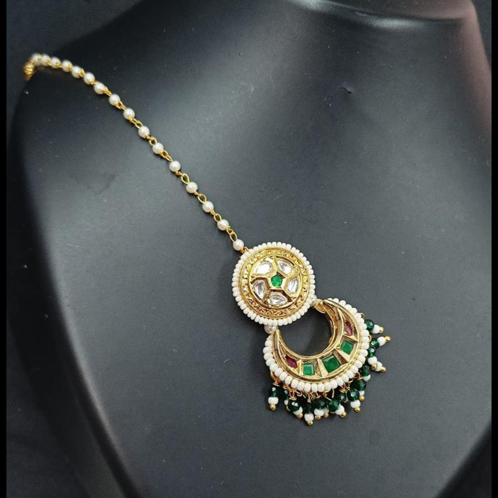 NAFJ Sparkling Polki Kundan Stone And Pearl Maangtikka