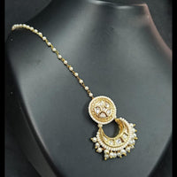 NAFJ Sparkling Polki Kundan Stone And Pearl Maangtikka