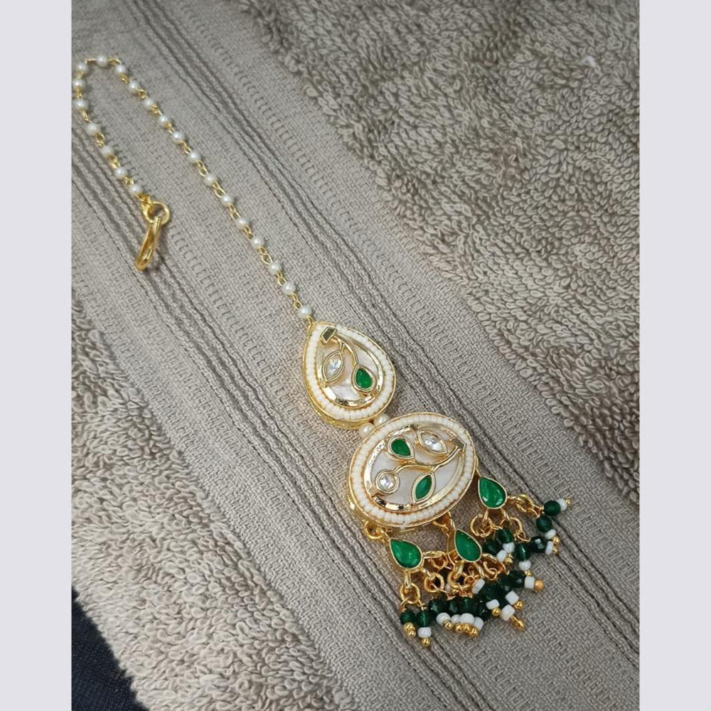 NAFJ Sparkling Polki Kundan Stone And Pearl Maangtikka