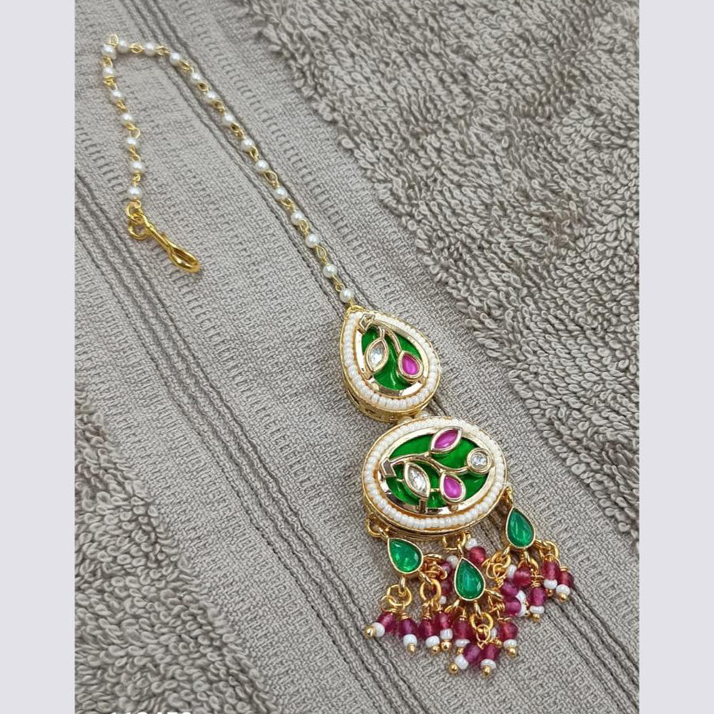 NAFJ Sparkling Polki Kundan Stone And Pearl Maangtikka