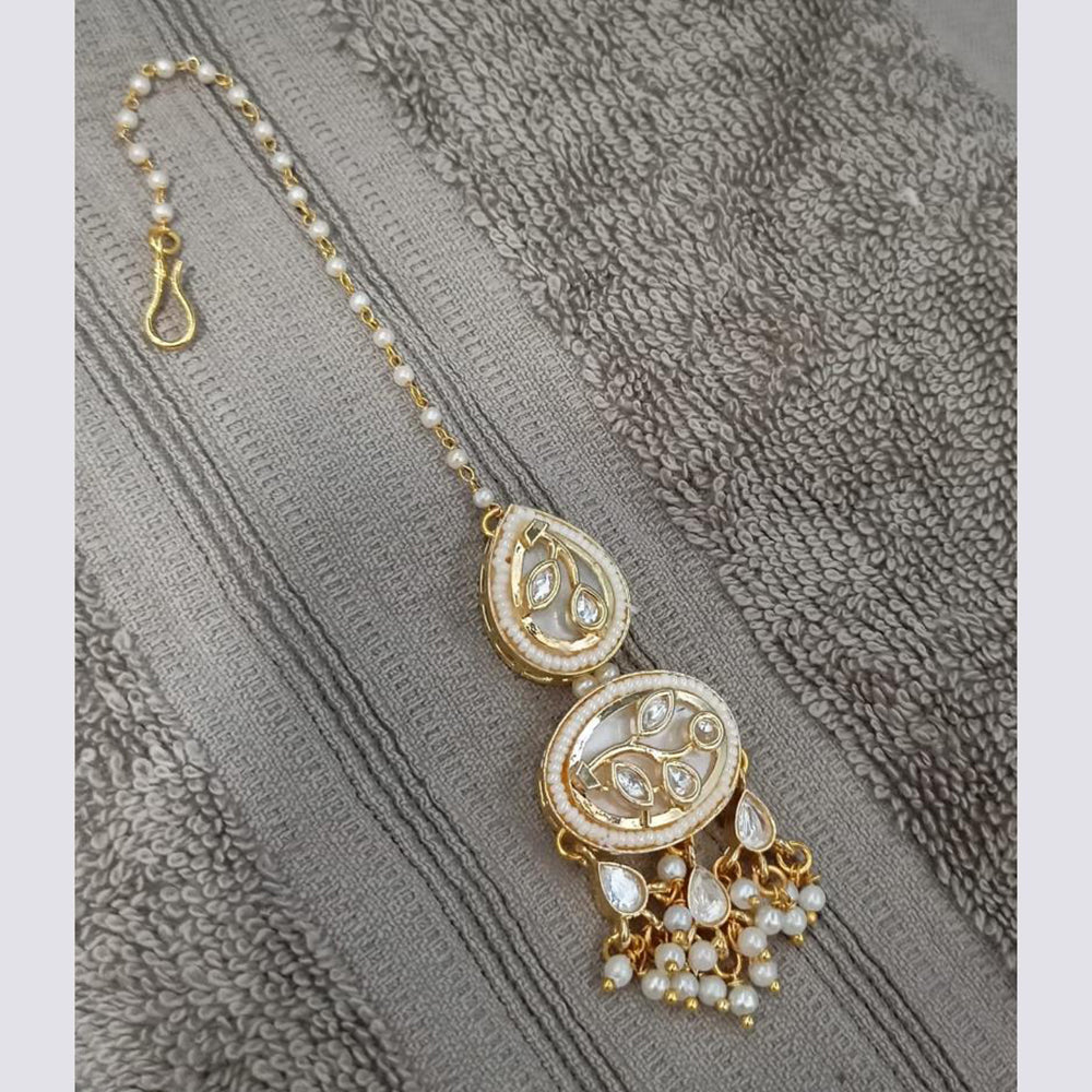 NAFJ Sparkling Polki Kundan Stone And Pearl Maangtikka