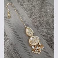 NAFJ Sparkling Polki Kundan Stone And Pearl Maangtikka