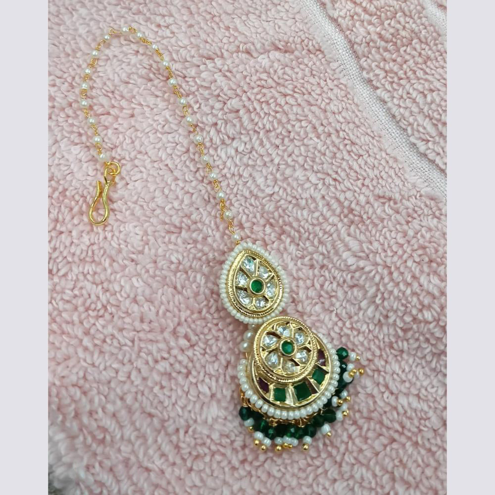 NAFJ Sparkling Polki Kundan Stone And Pearl Maangtikka