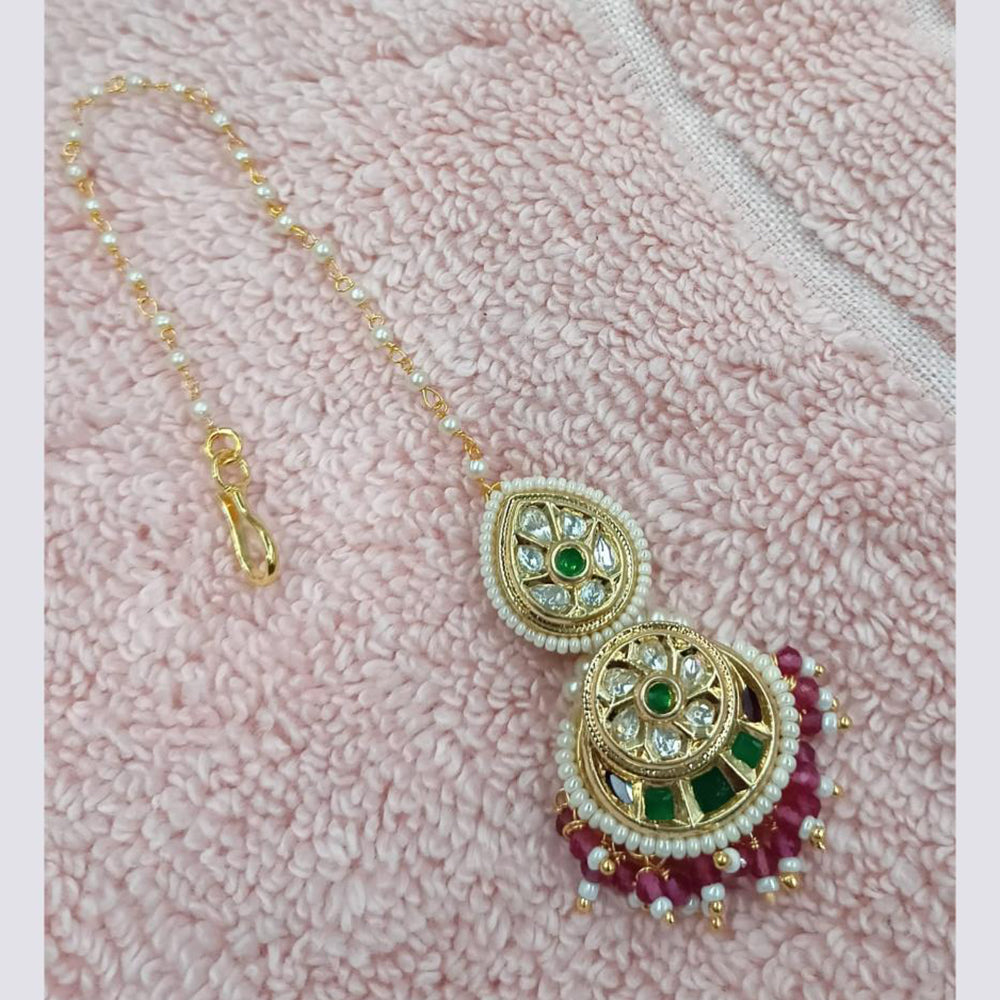 NAFJ Sparkling Polki Kundan Stone And Pearl Maangtikka