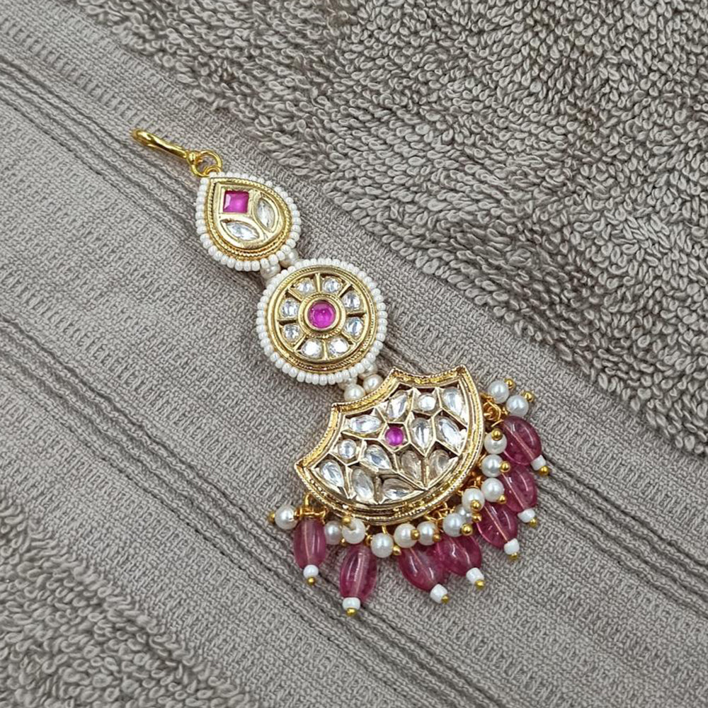 NAFJ Sparkling Polki Kundan Stone And Pearl Maangtikka