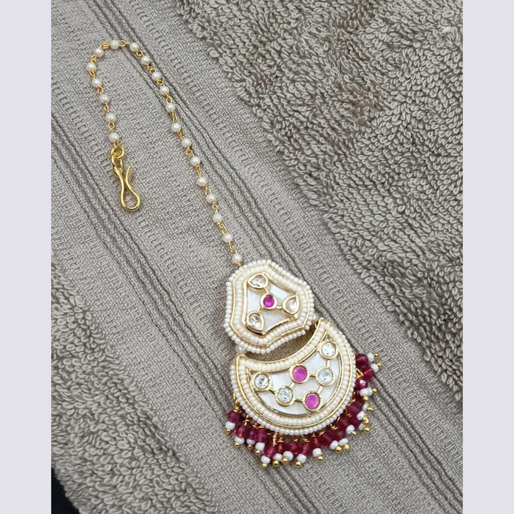 NAFJ Sparkling Polki Kundan Stone And Pearl Maangtikka