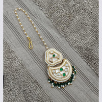NAFJ Sparkling Polki Kundan Stone And Pearl Maangtikka