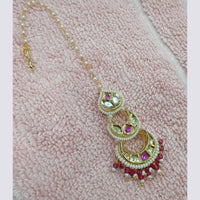 NAFJ Sparkling Polki Kundan Stone And Pearl Maangtikka