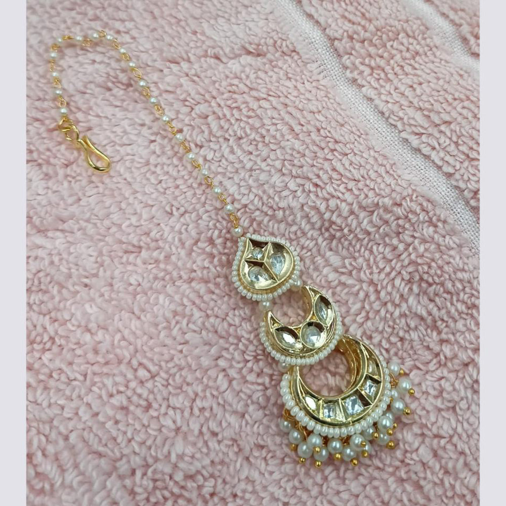 NAFJ Sparkling Polki Kundan Stone And Pearl Maangtikka