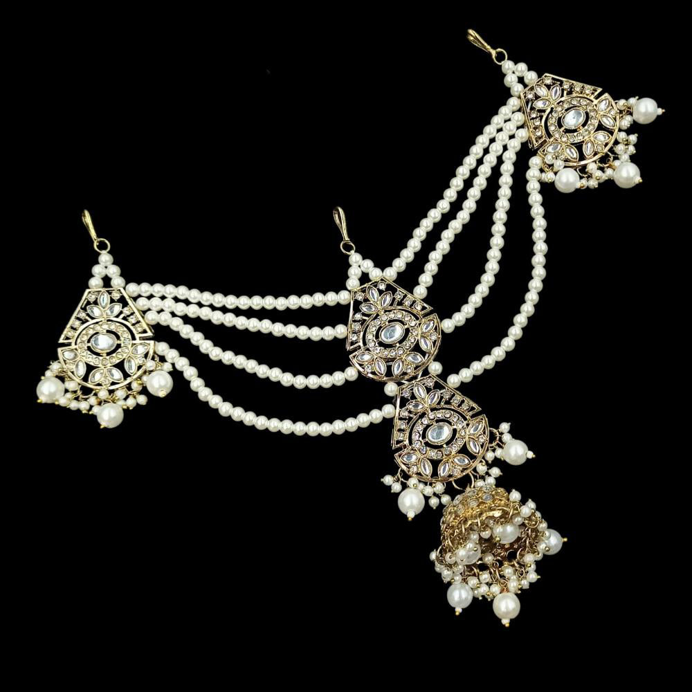 NAFJ Classic Indian Kundan Stone Pearl Hair Ornament