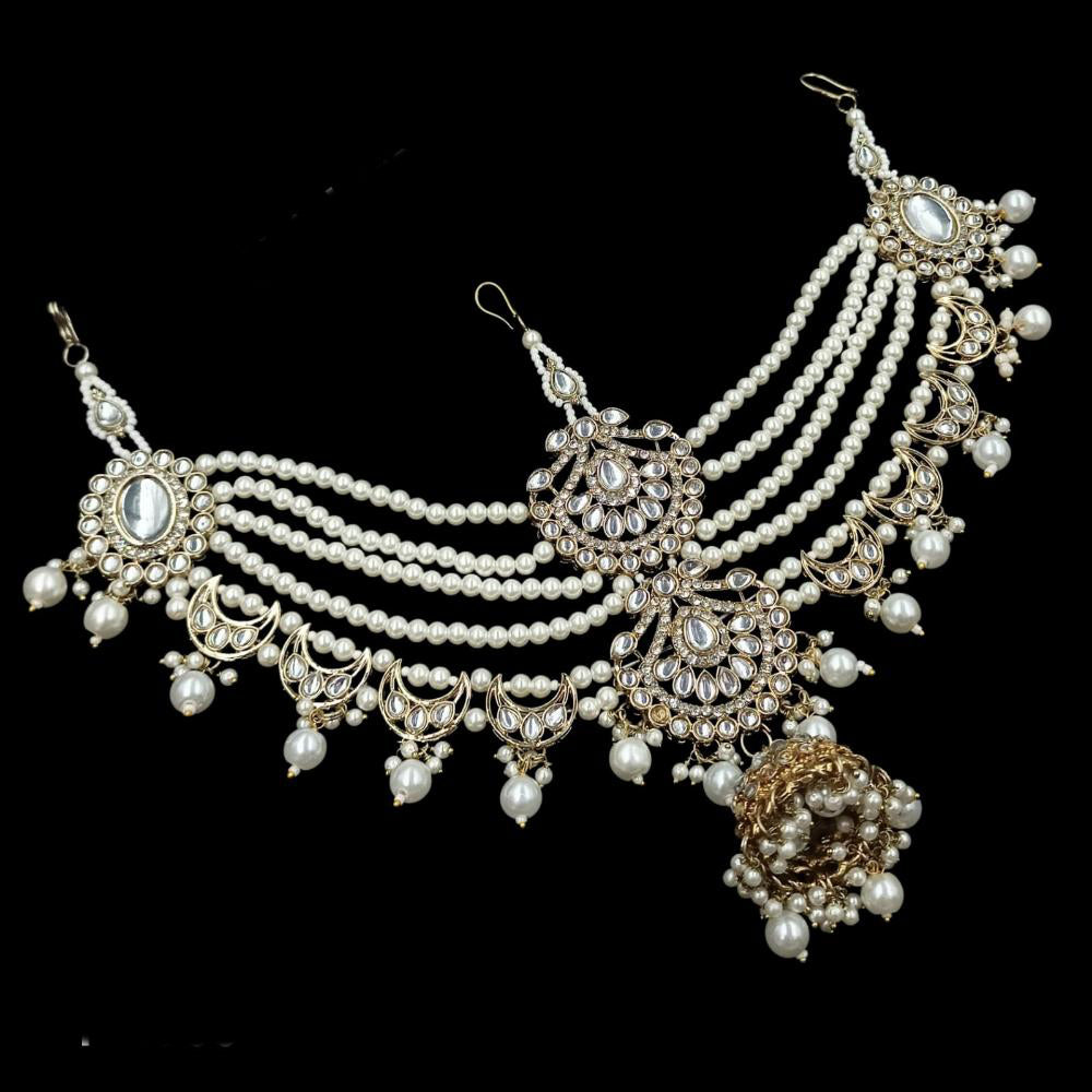 NAFJ Classic Indian Kundan Stone Pearl Hair Ornament