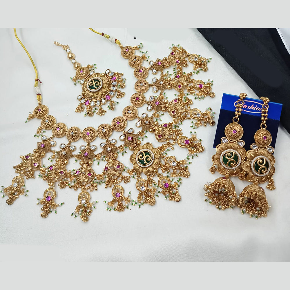 NAFJ Elegant Pota Stone And Crystal Stone Pearl Necklace Set