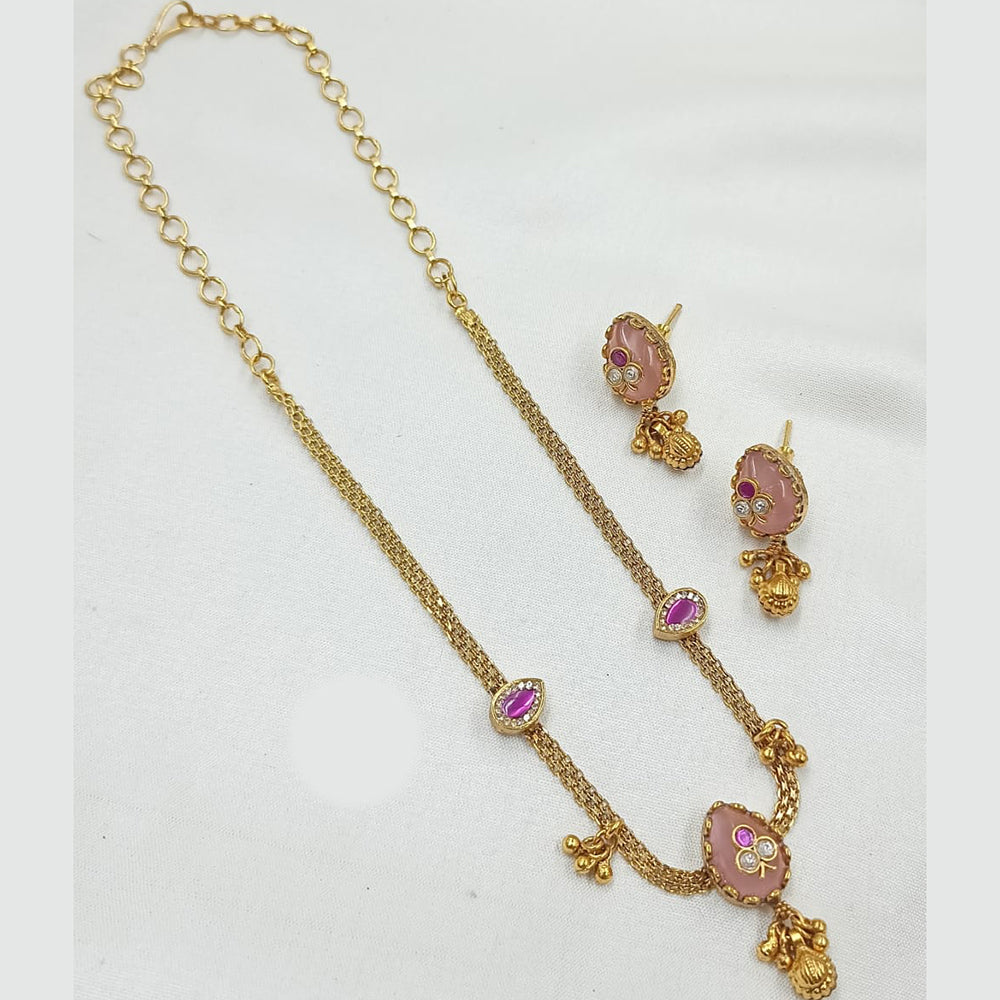 NAFJ Elegant Pota Stone And Crystal Stone Pearl Necklace Set