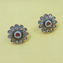 NAFJ Elegant Pota Stone And Meenakari Pearl Stud Earrings