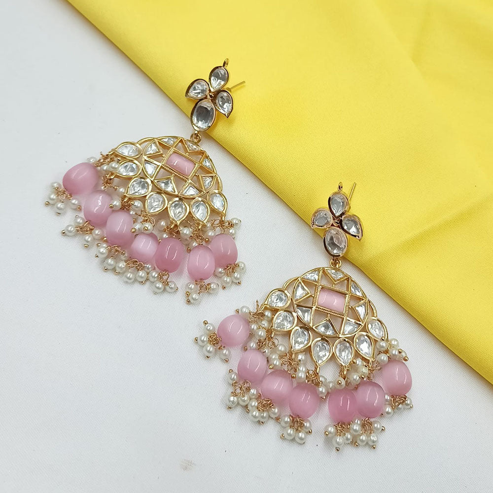 NAFJ Grand Polki Kundan Pearl And Beads Dangler Earrings