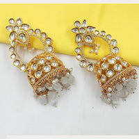 NAFJ Heritage Style Polki Kundan Pearl And Beads Jhumki Earrings