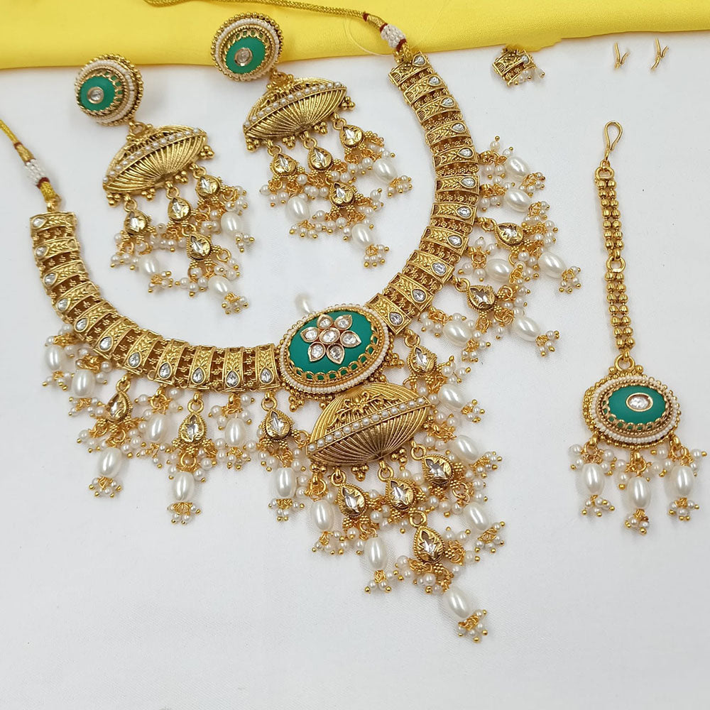 NAFJ Premium Pota Stone And Pearl Necklace Set