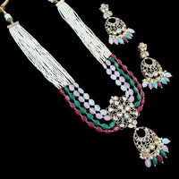 NAFJ Grand Polki Kundan Stone Pearl And Beads Long Necklace Set