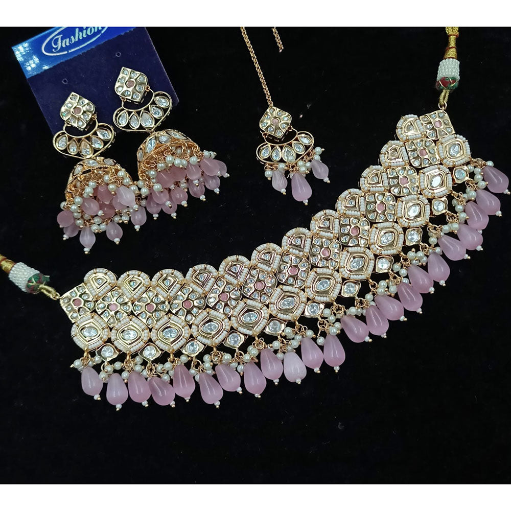 NAFJ Grand Polki Kundan Stone Pearl And Beads Choker Necklace Set
