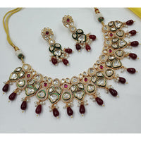 NAFJ Graceful Polki Kundan Stone Beads And Pearl Necklace Set