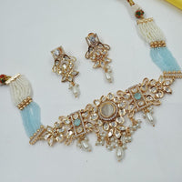NAFJ Graceful Polki Kundan Stone And Pearl Choker Necklace Set