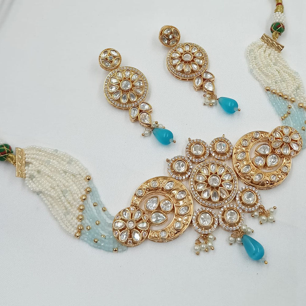 NAFJ Graceful Polki Kundan Stone And Pearl Choker Necklace Set