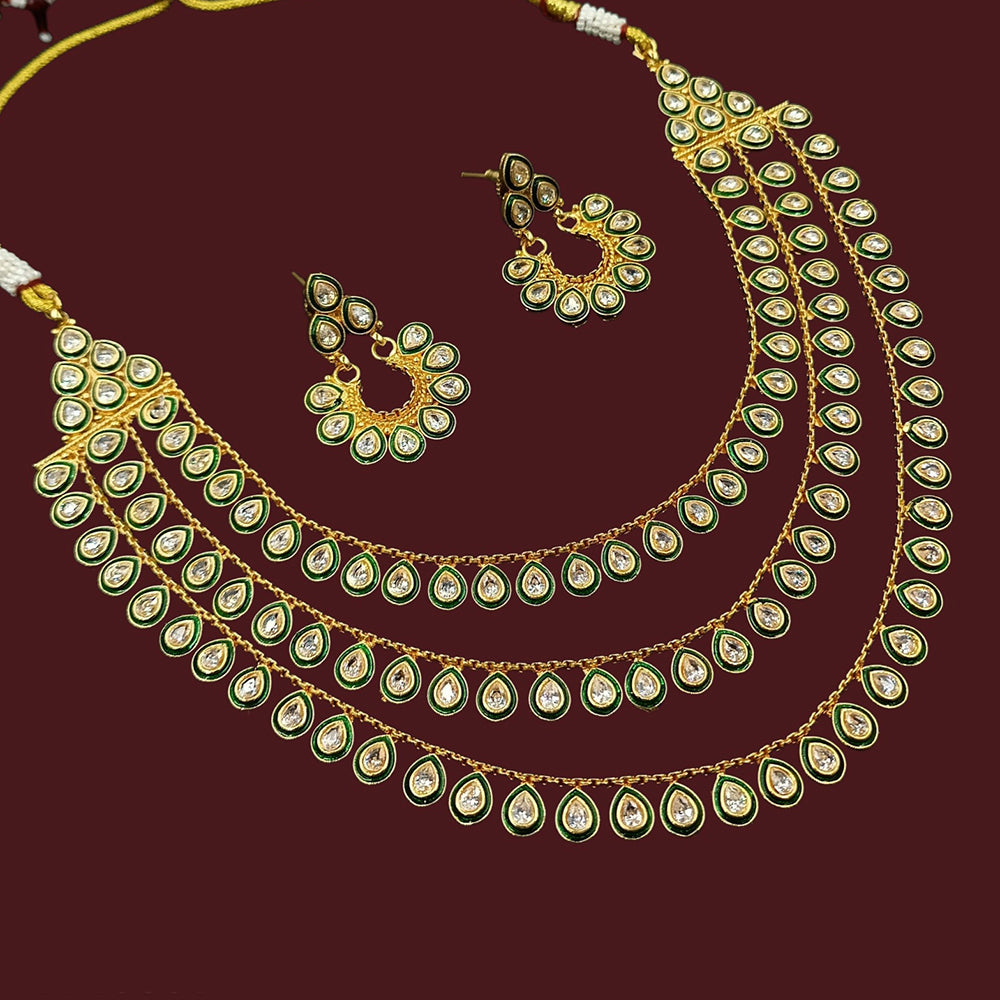 NAFJ Sparkling Crystal Stone Multi Layer Designer Meenakari Necklace Set
