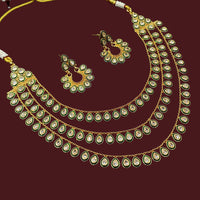 NAFJ Sparkling Crystal Stone Multi Layer Designer Meenakari Necklace Set