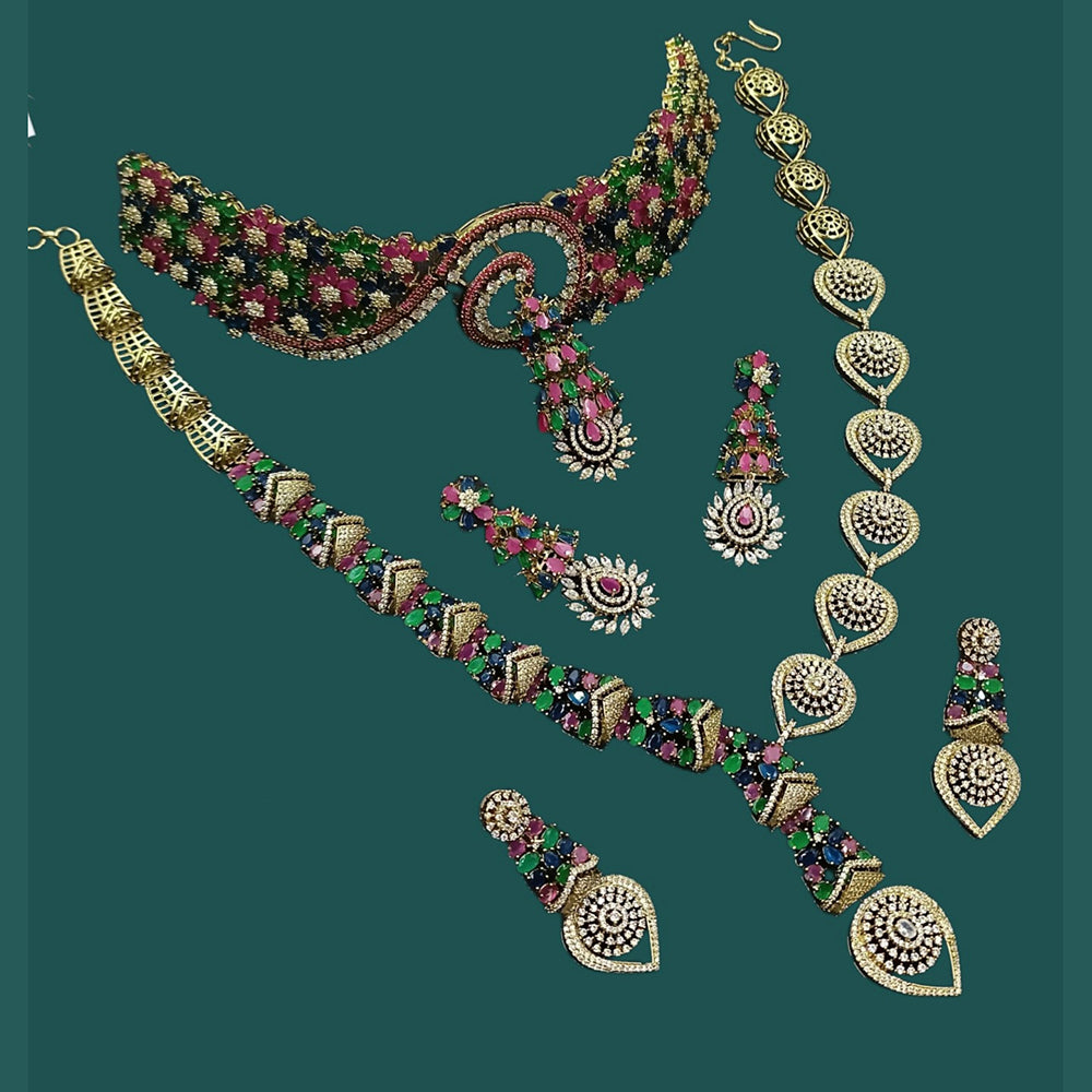 NAFJ Glamorous American Diamond Double Necklace Set