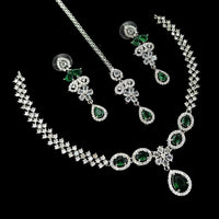 NAFJ Glamorous Crystal Stone And Austrian Stone Designer Necklace Set With Maangtikka